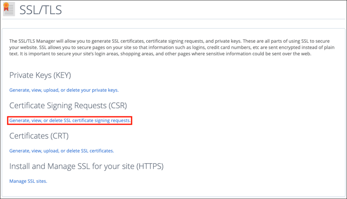 Generate, view, or delete SSL certificate signing requests