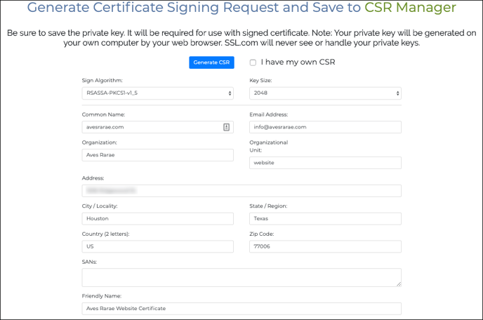 Generate Certificate Signing Request