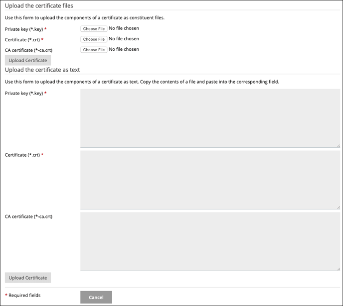 Upload certificate files