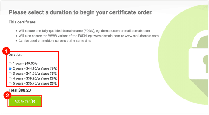 select duration and add to cart