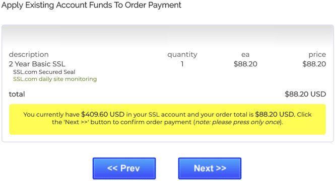 Apply existing account funds