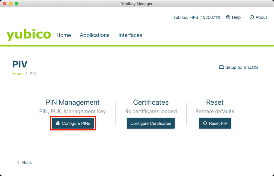 Configure PINs